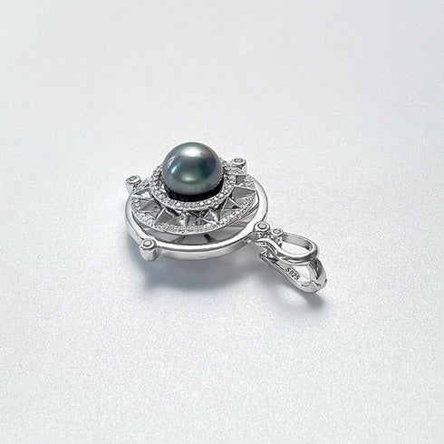 Tahitian Pearl Sun Compass Pendant Necklace – Sterling Silver